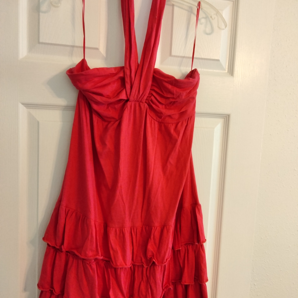 Red Tiered Halter Dress